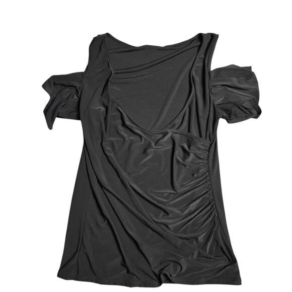 Torrid Black Cold Shoulder Ruched Black Blouse Size: 2 - Picture 1 of 2